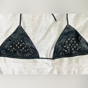 Studded Black leather Triangle Bikini Top